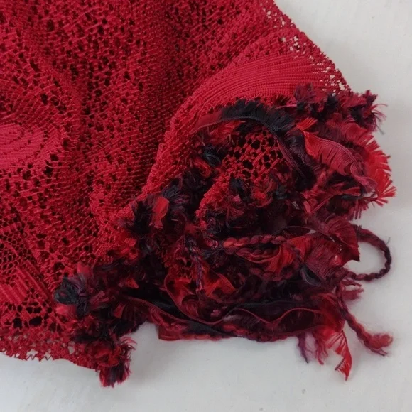 Not Your Mama's Pocncho Red Crocheted Killer Fring Super Cool Must Have Poncho! - Picture 9 of 10